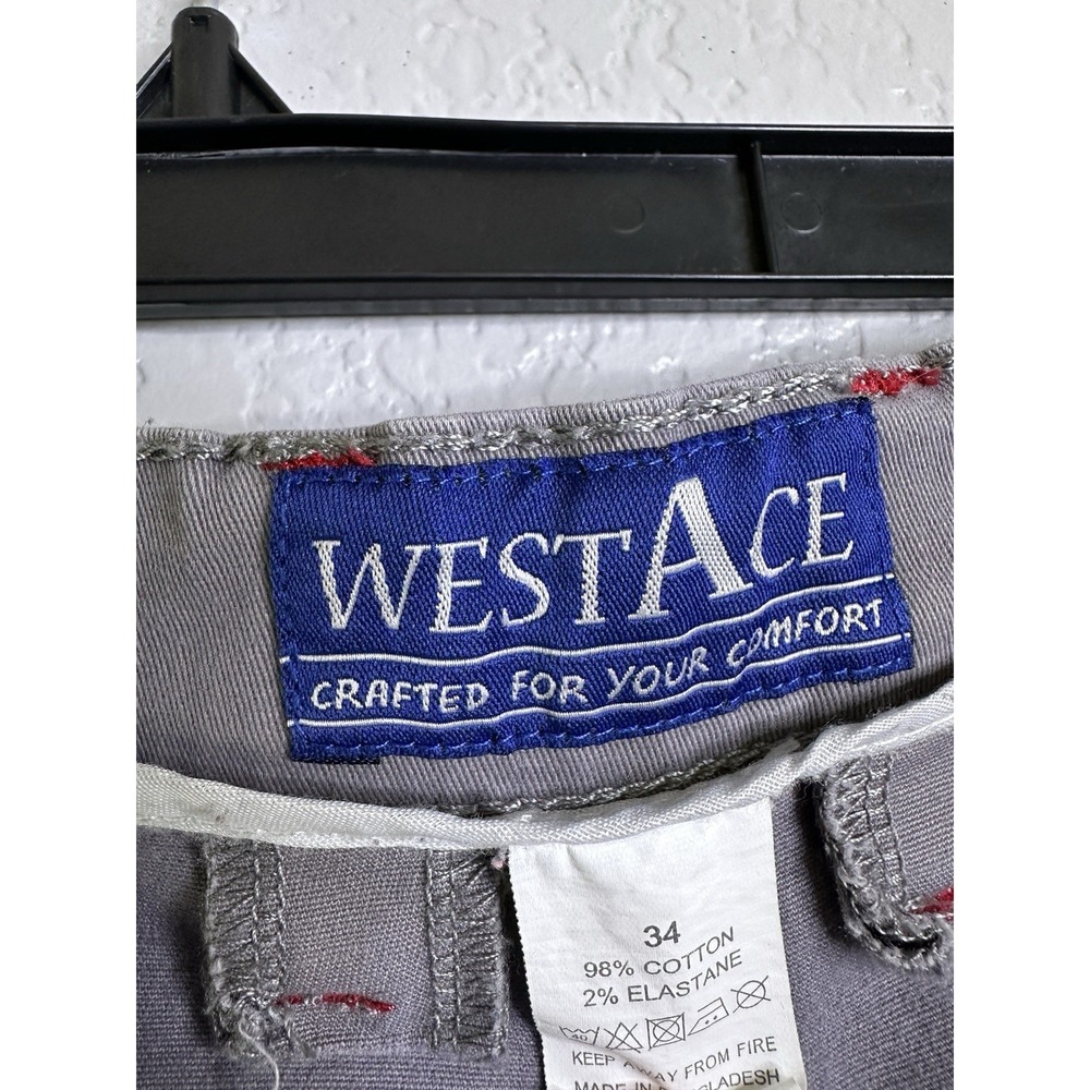 West Ace Mens Stretch Grey Shorts Size 34 Flat Front Inseam 8" - Picture 3 of 8